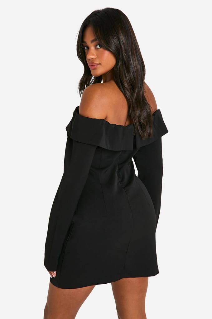 boohoo Dames Bardot Blazerjurk | Black | Maat: 8
