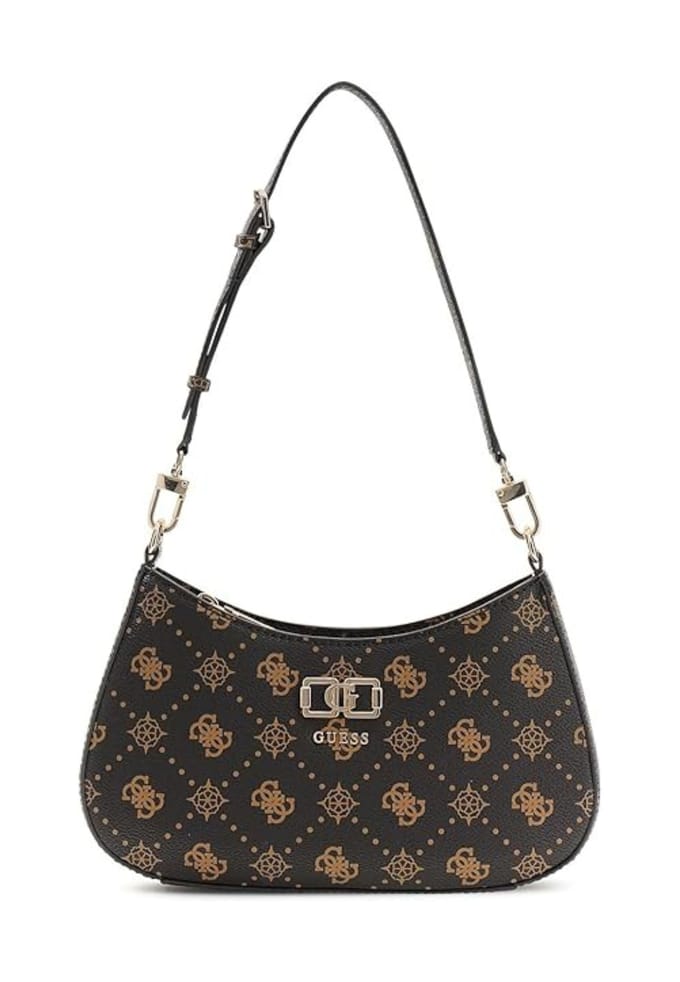 GUESS schoudertas Emelie Logo Top Zip Shoulder Bag Espresso Logo donkerbruin