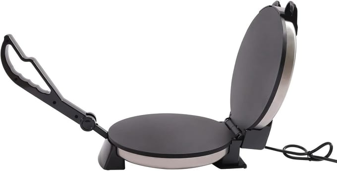 Roti Maker - Platbrood Maker - Brood Bakken - Dubbelzijdig Verwarmd - 32cm Diameter - Zwart Zilver