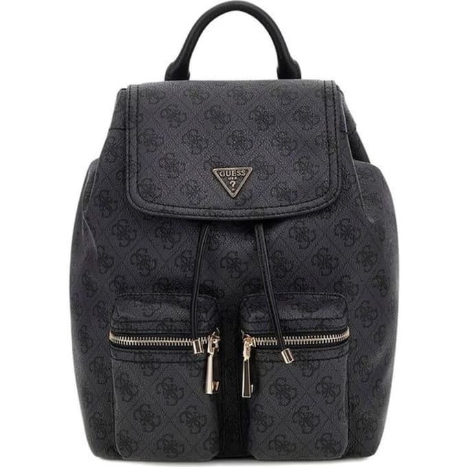 GUESS vrijetijdsrugzak rugzak Manhattan II Flap Backpack Coal Logo donkergrijs