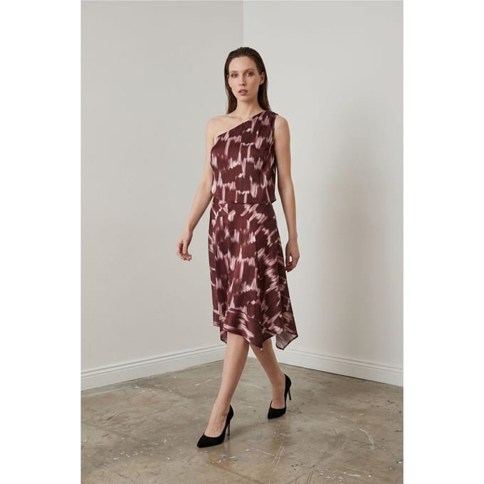 Asymmetrische Satijnen Blouse en Midi Rok Set