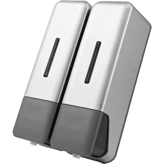 2-compartiment Douche Zeepdispenser Wandmontage Shampoo Dispenser voor Badkamer Hotel 250ml per Fles Zilver zilver