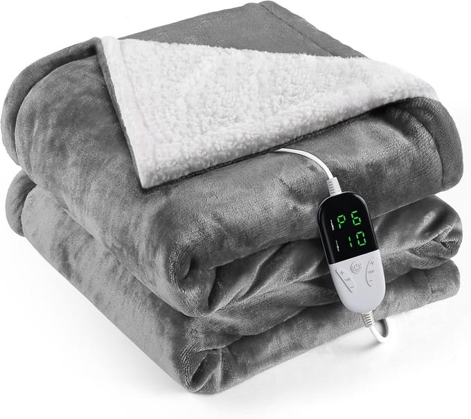 Verwarmde deken - Elektrisch plaid - Warm blijven - 6 warmtestanden - 133 x 155 cm - Grijs