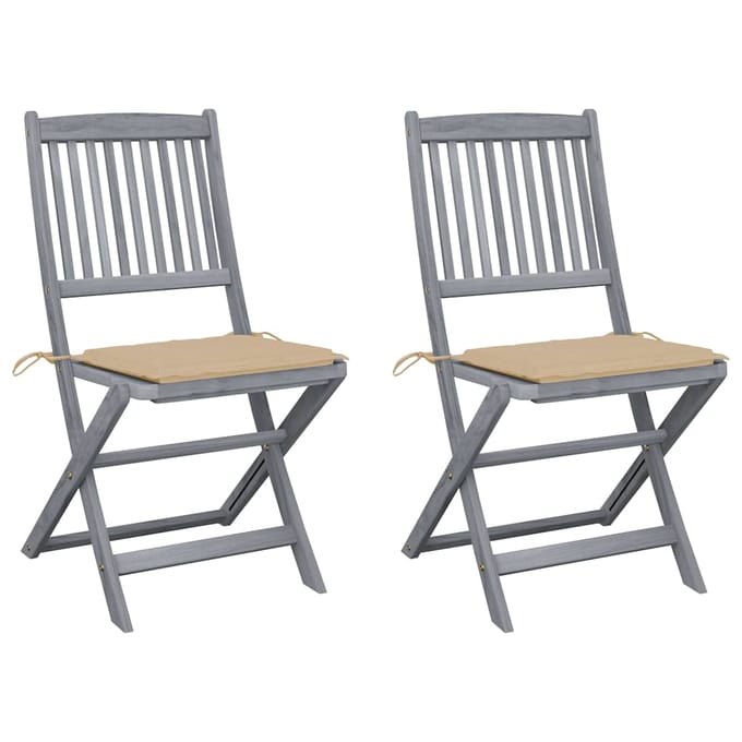 vidaXL - Set - van - 2 - klapstoelen - met - kussens, - gemaakt - van - massief - acaciahout.