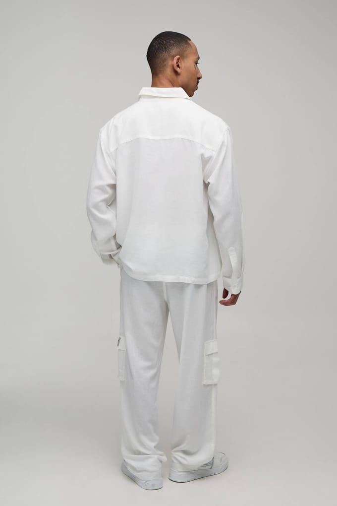 Linnen Regular Cargo Overhemd & Relaxed Broek Set | White | Size Medium