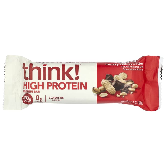 Pense!, Barre Hyperprotéinée, Beurre de Cacahuète Chunky, 10 paquets, 60g (2,1 oz) chaque