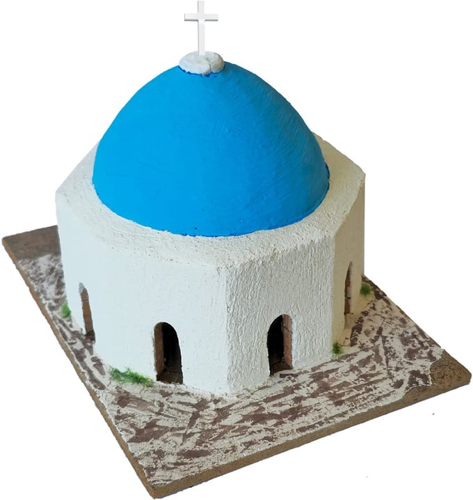 Bouwpakket 3D van een mini- Kerkje Santorini Griekenland van steen