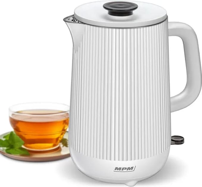 MPM Stille Dubbelwandige RVS Waterkoker van 1,7 Liter met 1800W - Coolwall Wit