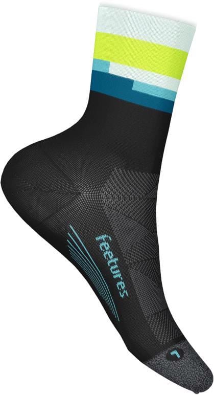 Feetures - Elite Ultra Light Mini Crew - Bayside Black - Zwart-Blauw-Geel / MEDIUM