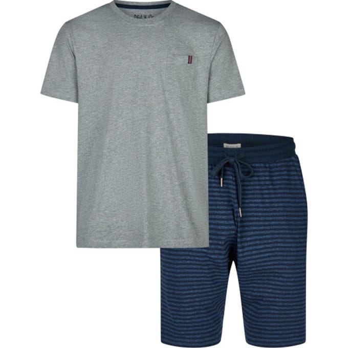 Phil & Co Essential Shortama Heren Korte Pyjama Set Grijs/Blauw - Maat M
