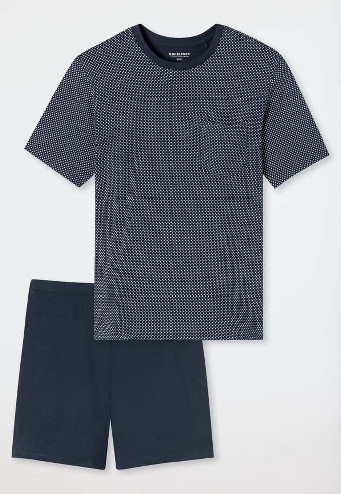 Schiesser Pyjama kort - Comfort Essentials - Heren shortama - nachtblauw