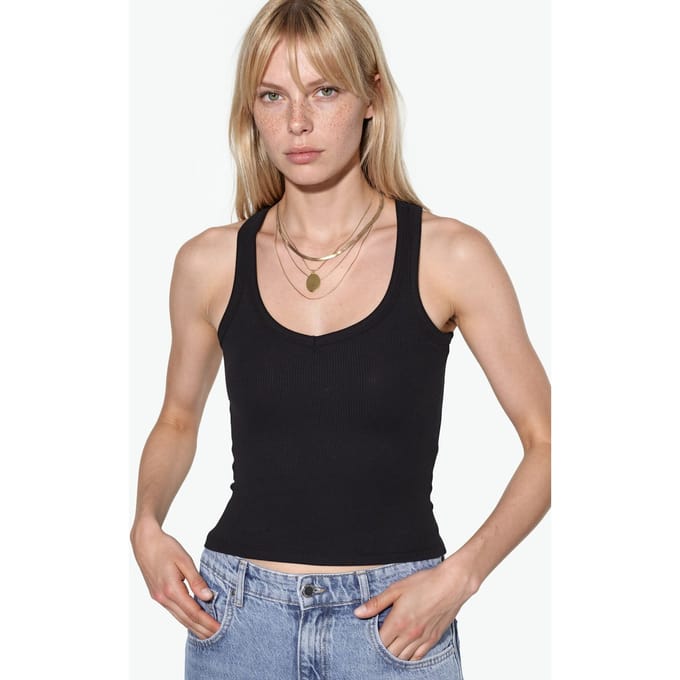 V-hals Geribbelde Tanktop