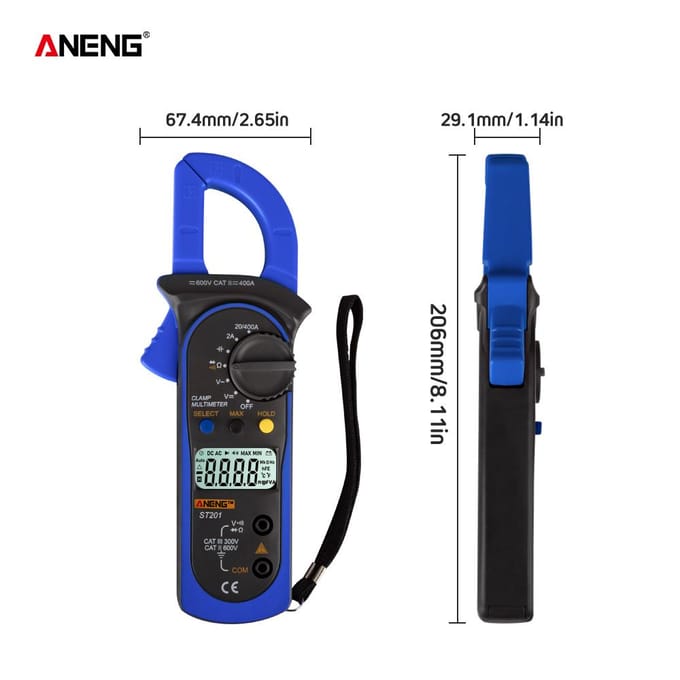 ANENG ST201 Digitale stroomtangmultimeter 4000 tellingen stroomtangampèremeters transistor