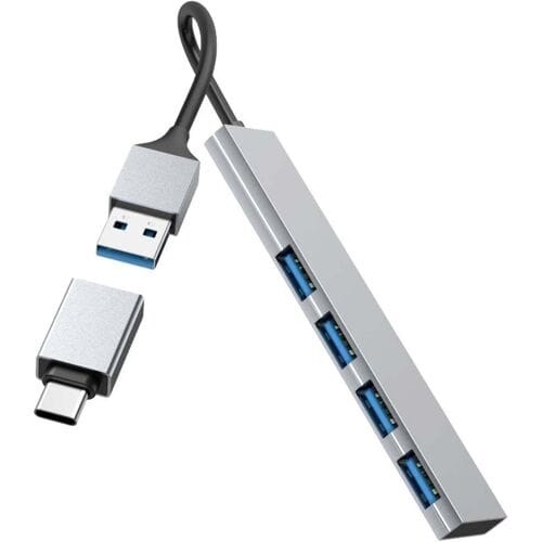 Hama 00200141 USB-hub 4 poorten USB-A USB 3.2 Gen1 5 GBit/s Met USB-C stekker Grijs