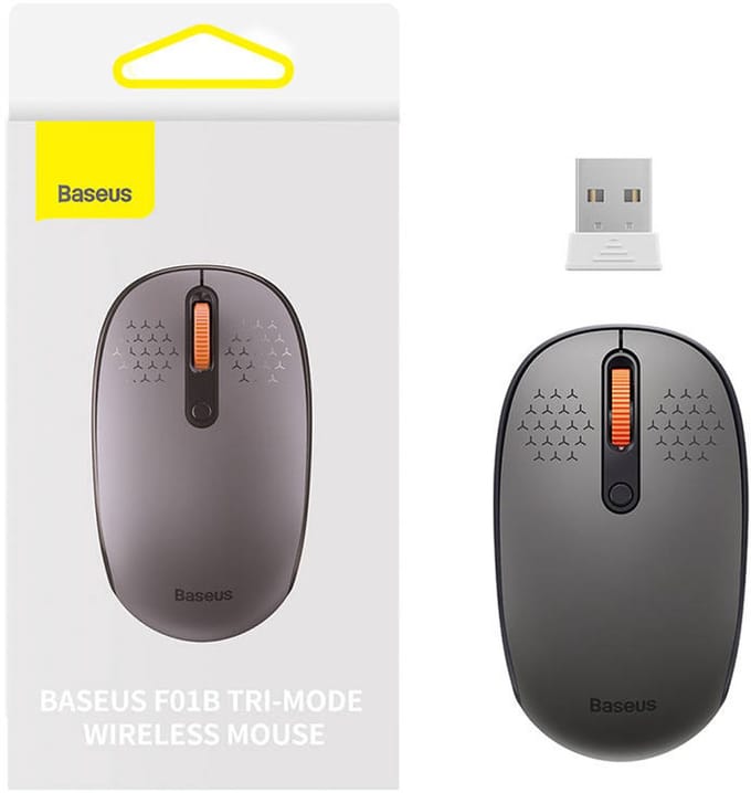 Baseus Wireless mouse F01B Tri-mode 2.4G BT 5.0 1600 DPI (frosted grey) - Muis - Optisch - 3 knoppen - Grijs