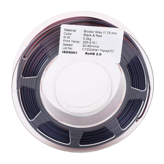 Filament PLA pour imprimante 3D, bobine de 1,75 mm, 200 g, consommable d'impression, soie, noir et rouge gray