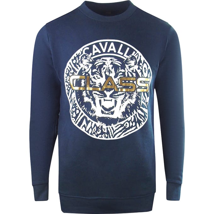 Cavalli Class marineblauw sweatshirt met groot cirkellogo