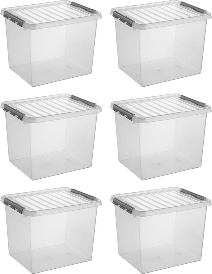 Sunware Q-Line opbergbox 52L - Set van 6 - Transparant/grijs