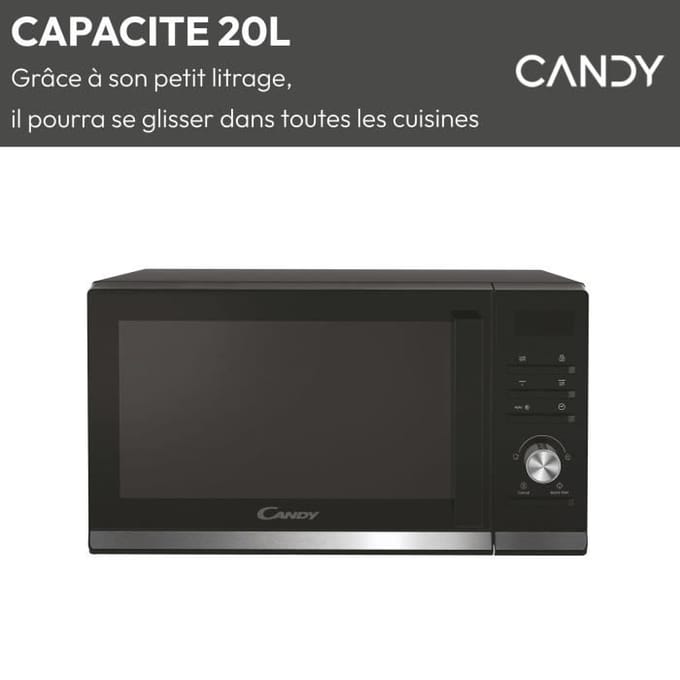 Micro-ondes Gril Candy Moderna CMGA20TNDB 700W 20L Digital Noir - Fonction Décongélation - 11 Niveaux de Puissance - 19 Menus Auto