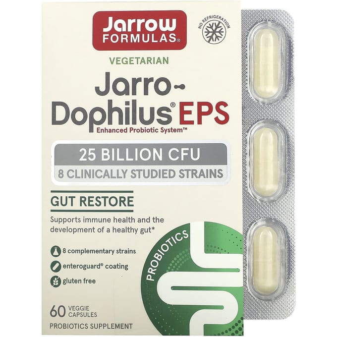 Jarrow Formulas, Jarro-Dophilus EPS, 25 Milliards, Capsules Végétales EnteroGuard, 60 Comprimés