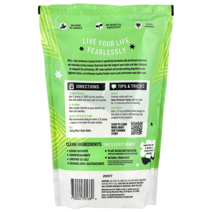Molly'S Suds, Activewear Wasmiddelpoeder, Sport Fresh, 1,7 kg(60 oz) black