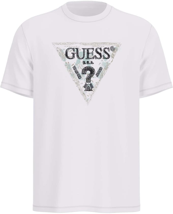 GUESS Ss Cn  Triangle Pure White Taglia: L | Magliette basic Outlet | Uomo | Bianco