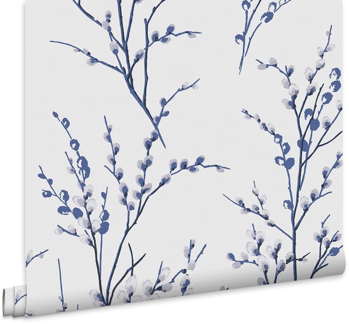 Laura Ashley Pussy Willow Behang - Planten - 10mx52cm - Blauw