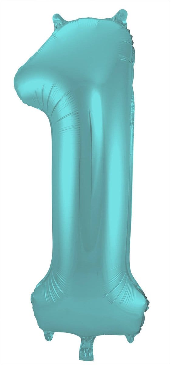 Folieballon Cijfer 1 Aqua Metallic Mat - 86 cm