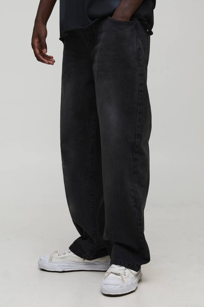 Relaxte Rigid Gewassen Jeans | Washed Black | Size 36R