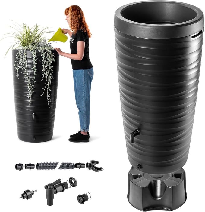 Grote regenton van 240 liter met kraan en plantenbak