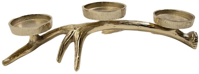 Waxinelicht - theelicht Standaard gewei 3 goud 8x39x18cm