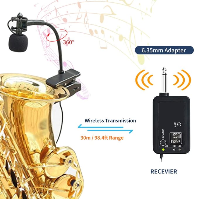UHF draadloze instrumenten microfoon saxofoon microfoon zender ontvanger set Plug & Play Pick zwart