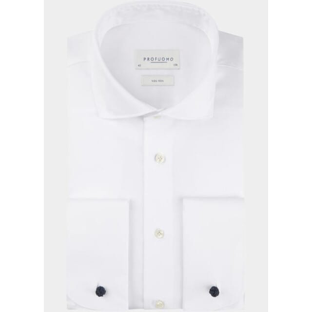 Profuomo slim fit heren overhemd dubbele manchet - twill - wit