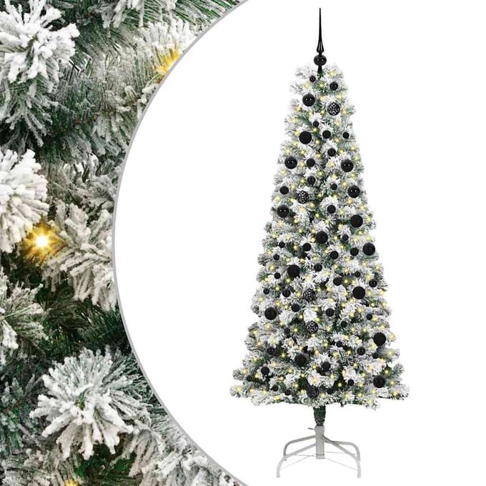vidaXL - Kunstmatige - Hinged - Kerstboom - 300 - LED's - Groen - en - Wit - 210 - cm