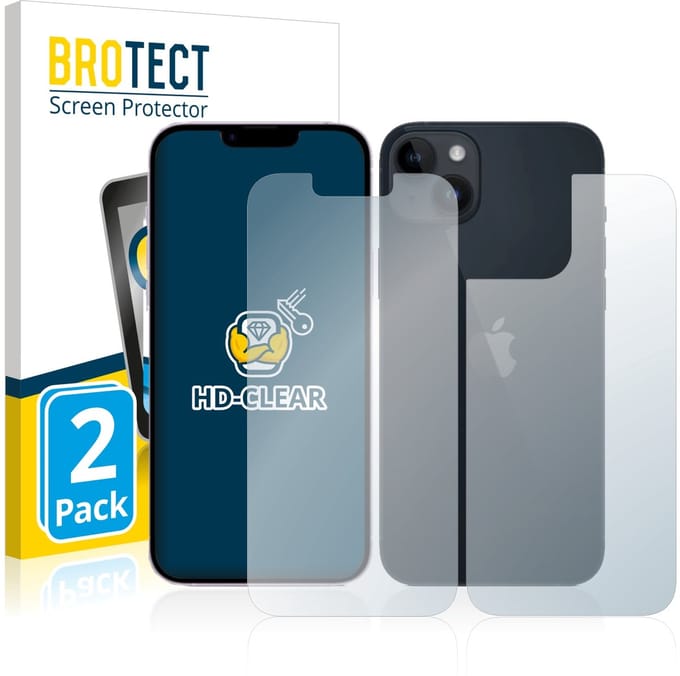 BROTECT - Screenprotector voor Apple iPhone 14 (Voor+Achter) - Folie Beschermfolie transparant 2 Stuks