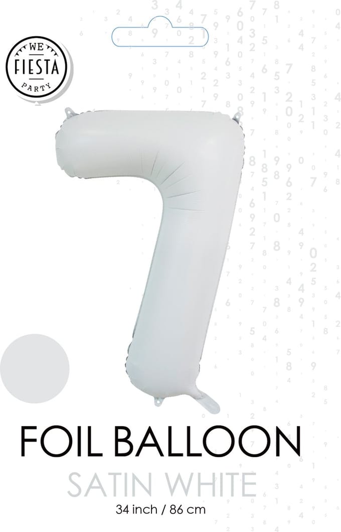folieballon cijfer 7 mat wit metallic