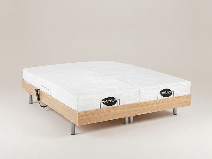 Vente-unique Bed met elektrische lattenbodem hout natuurlijk licht 2 x 90 x 200 cm