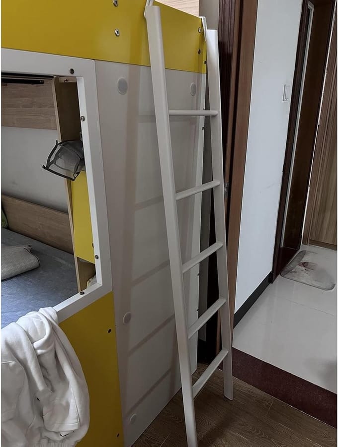 Hoge Bed Ladder - Stapelbed Hulp - Veilig Instappen - Gereedschapsloos Bevestigen - 1.55m - Wit
