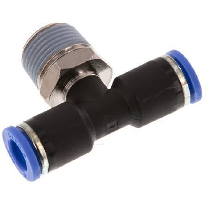 8mm x R3/8'' inline T-stuk Messing/PA 66 Insteekfitting Buitendraad Draaibaar NBR [2 Stuks]