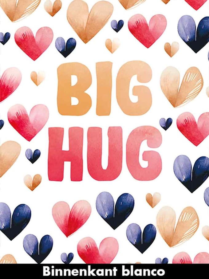 Wenskaart XL - Big Hug Hartjes - Met Envelop - Per Stuk
