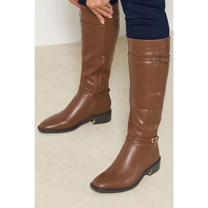 Yours Bruine, Gespvormige, Elastische Kniehoge Laarzen Met Standaard Pasvormsize 36