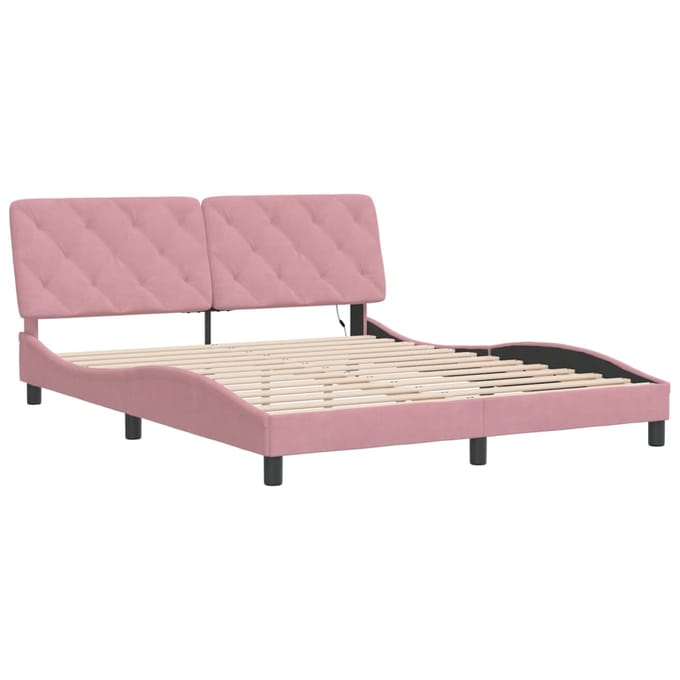 vidaXL - Bedframe - met - LED - zonder - matras - fluweel - roze - 160x200 - cm