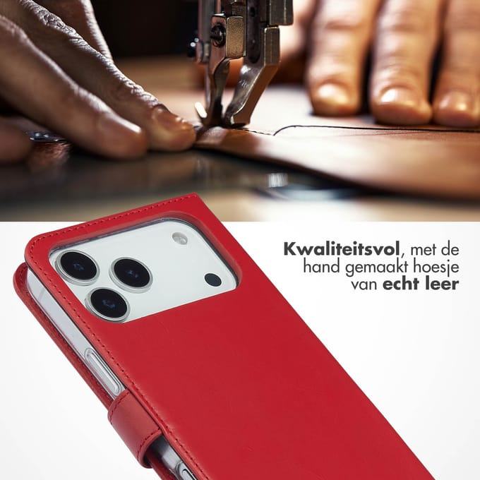 Selencia Hoesje - Geschikt voor Apple iPhone 17 Pro Max - Echt Lederen Bookcase - Bruin