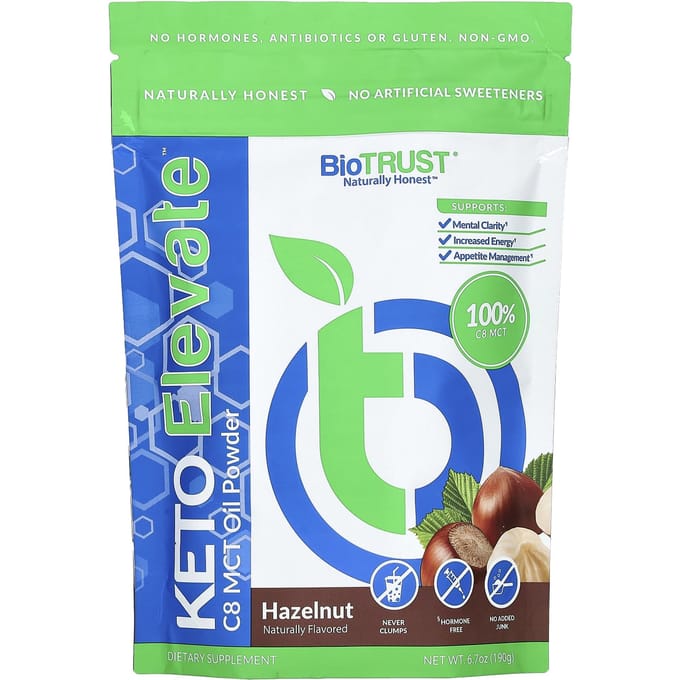 BioTRUST, Keto Elevate, Poudre d'huile MCT C8, Noisette, 6,7 oz (190 grammes)