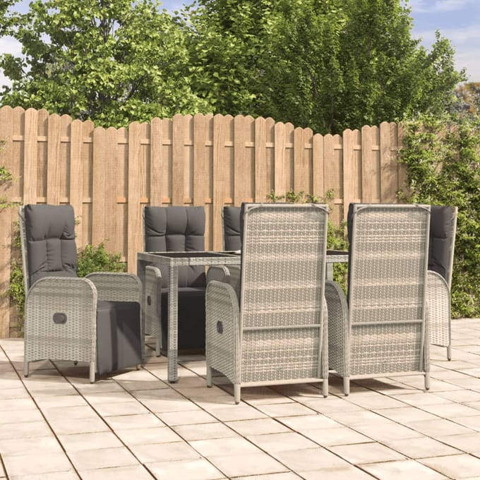 vidaXL - 7-delige - Tuinset - met - kussens - poly - rattan - grijs