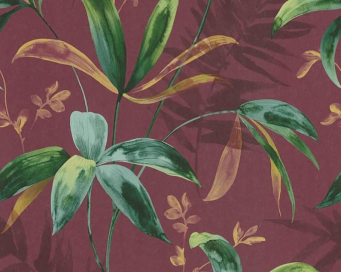 TAKKEN EN BLADEREN BEHANG | Botanisch - donkerrood groen - "Architects Paper" A.S. Création Jungle Chic