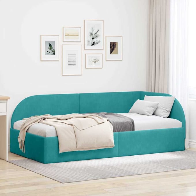 vidaXL - Hoek - Bed - Frame - Turquoise - 100 - x - 200 - cm - Fluweel