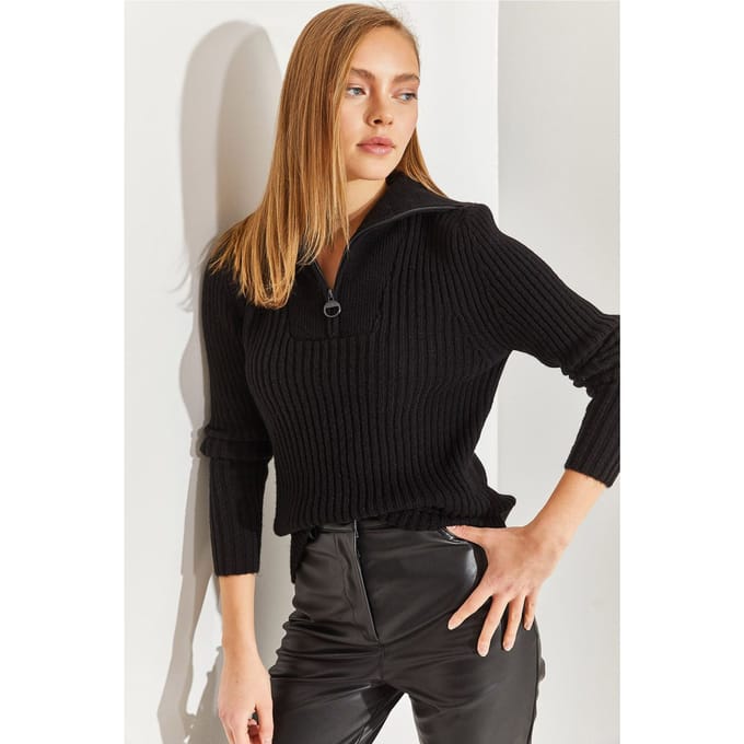 Textured Knitwear Trui met Ritskraag