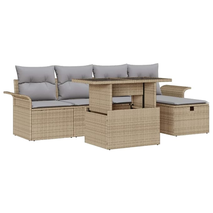 vidaXL - Tuinbank - Set - 6 - st - Beige - poly - rattan