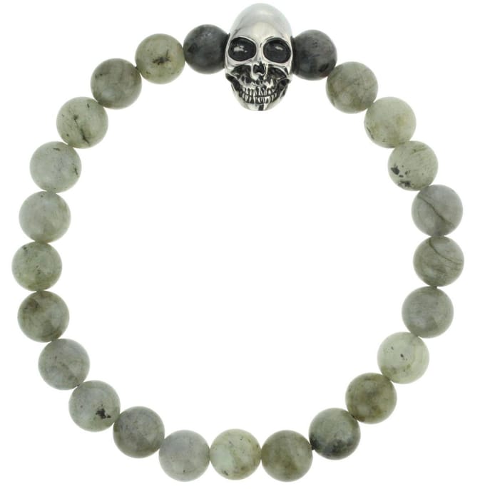 Behave - Armband heren skull grijs groen halfedelsteen - edgy look